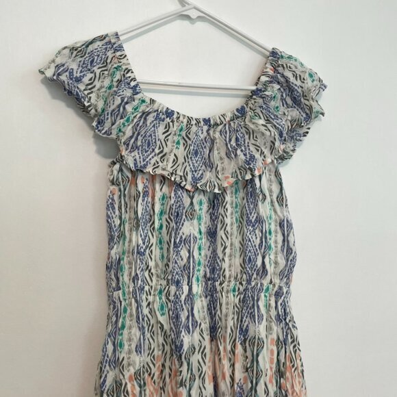 NEW NWT CHELSEA & THEODORE Flounce off the Shoulder Dress White Aztec Boho Mini - Picture 12 of 14
